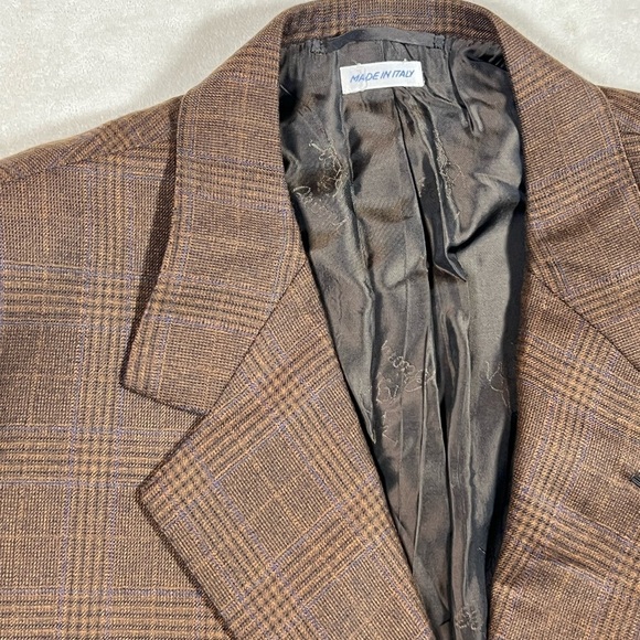 Brioni 44R NOMENTANO Brown Navy Plaid 3 Button Double Vent 100% Wool Sport Coat - Picture 3 of 15